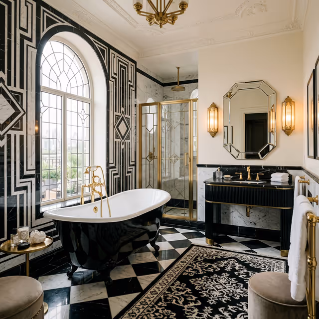Art Deco Interior Design - The Deco Bathroom | Clara AI